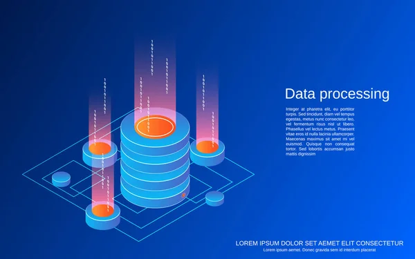 Processamento Dados Ilustração Conceito Vetor Isométrico — Vetor de Stock