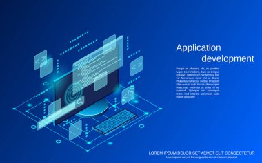 Application development, program coding flat 3d isometric vector concept illustration clipart svg vector 