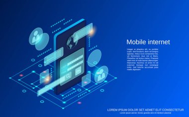 Mobil internet düz 3d izometrik vektör çizimi