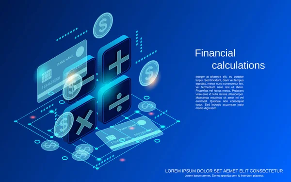 Pénzügyi Számítások Lapos Izometrikus Vektor Koncepció Illusztráció — Stock Vector