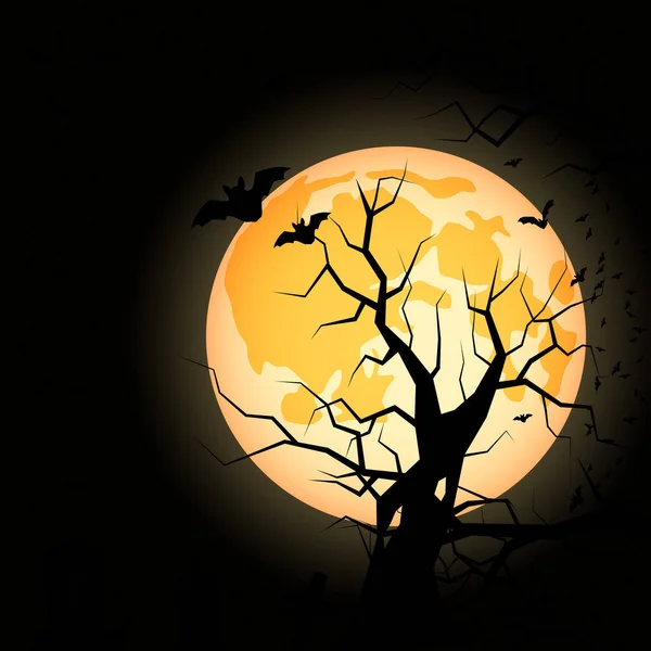 Хэллоуин Полнолуние Страшный Ночной Векторный Фон — стоковый вектор