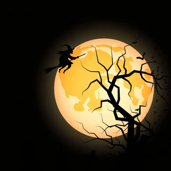 Halloween Full Moon Scary Night Vector Background — Stock Vector