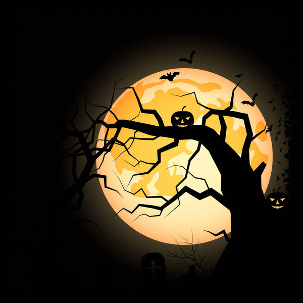 Halloween full moon scary night vector background