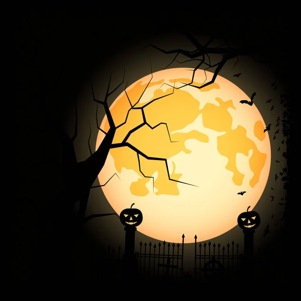 Halloween Lua Cheia Assustador Noite Vetor Fundo — Vetor de Stock