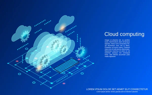 Illustrazione Del Concetto Vettoriale Isometrico Piatto Cloud Computing Rete Elaborazione — Vettoriale Stock