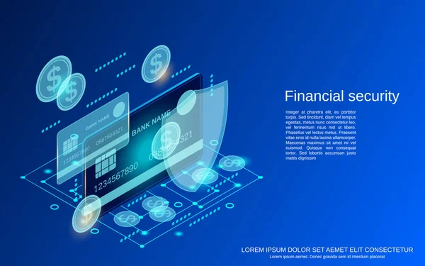 Segurança Financeira Banco Line Proteção Dinheiro Plana Vetor Isométrico Ilustração — Vetor de Stock