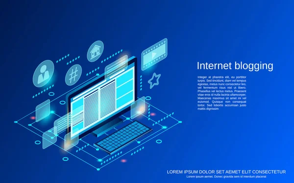 Интернет Блоги Управление Блогами Иллюстрация Концепции Плоского Изометрического Вектора Веб — стоковый вектор