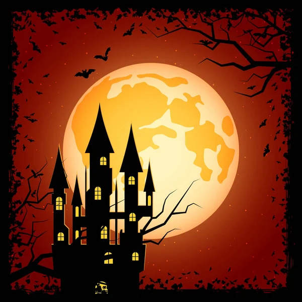 Halloween Scary Night Vector Background Gothic Castle Graveyard Bats Illustration — Stock Vector