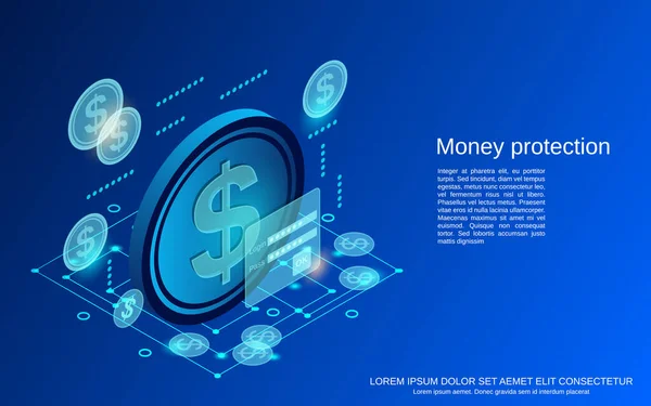 Geld Bescherming Financiële Zekerheid Online Bankieren Flat Isometrische Vector Concept — Stockvector
