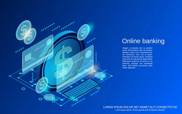 Online Banking Geldüberweisung Finanztransaktionen Flache Isometrische Vektor Konzept Illustration — Stockvektor