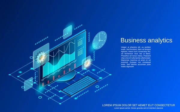 Business Analytics Financial Report Flat Isometric Vector Concept Illustration — Stock Vector