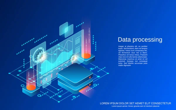 Procesamiento Datos Análisis Big Data Plano Vector Isométrico Concepto Ilustración — Vector de stock