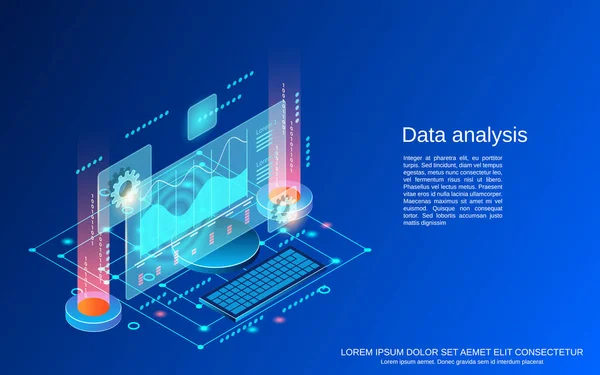 Datenanalyse Flache Isometrische Vektorkonzepte Illustration Stockvektor