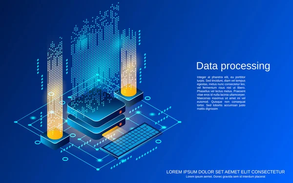 Processamento Dados Análise Big Data Plana Ilustração Conceito Vetor Isométrico —  Vetores de Stock