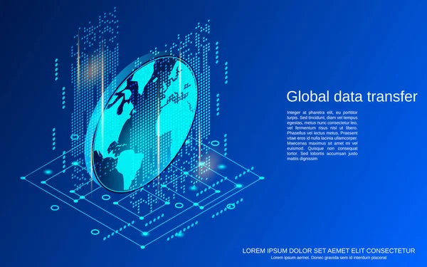 Transferencia Datos Comunicaciones Globales Plano Vector Isométrico Concepto Ilustración — Archivo Imágenes Vectoriales