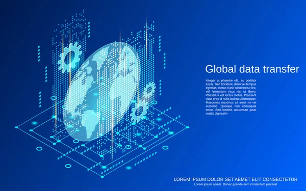 Transferencia Datos Comunicaciones Globales Plano Vector Isométrico Concepto Ilustración — Archivo Imágenes Vectoriales