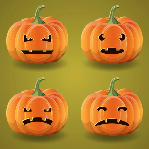 Collezione Vettoriale Zucche Cartone Animato Halloween — Vettoriale Stock