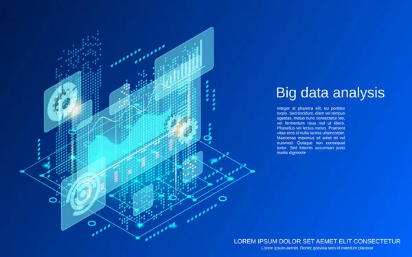 Big Data Analízis Lapos Izometrikus Vektor Koncepció Illusztráció — Stock Vector