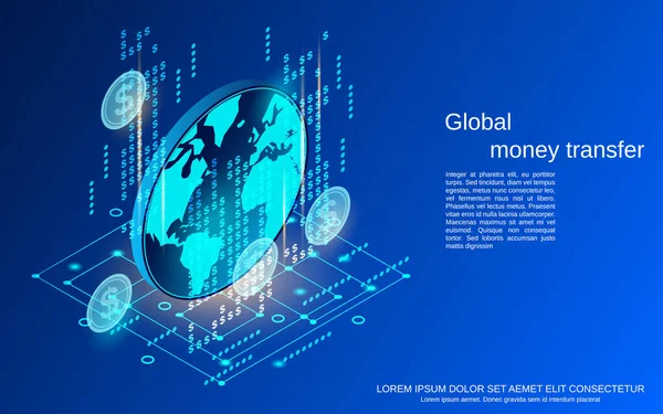 Globaler Geldtransfer Finanztransaktionen Flache Isometrisches Vektorkonzept Illustration Stockvektor
