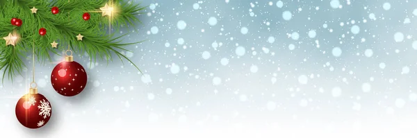 Plantilla Banner Vectorial Navidad Año Nuevo Rincón Ramas Abeto Sobre — Vector de stock