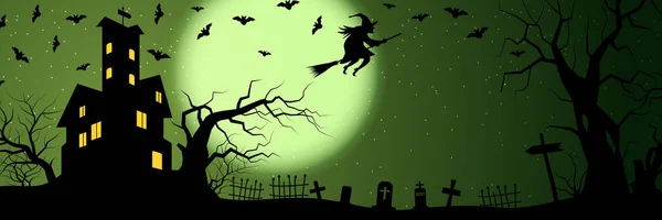 Halloween Assustador Noite Horizontal Vetor Banner —  Vetores de Stock