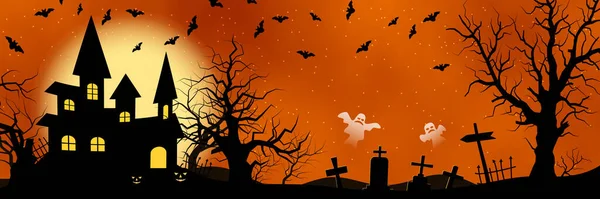 Halloween Gruselige Nacht Horizontale Vektor Banner Vektorgrafiken