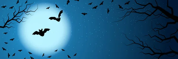 Halloween Miedo Noche Horizontal Vector Banner — Vector de stock