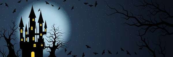 Halloween Przerażające Noc Poziomy Wektor Banner — Wektor stockowy