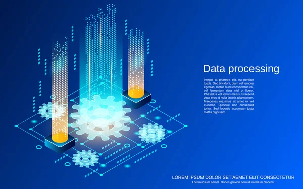 Processamento Dados Análise Big Data Plana Ilustração Conceito Vetor Isométrico —  Vetores de Stock
