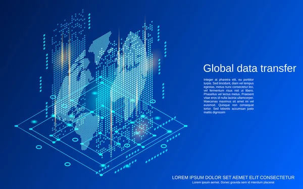 Datentransfer Globale Kommunikation Flache Isometrische Vektorkonzepte Illustration — Stockvektor