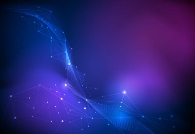 Vektör çizim teknoloji mavi zemin üzerine. İnternet ağ bağlantısı tasarım web sitesi için soyut. Dijital veri, küresel iletişim, bilim ve fütüristik konsept