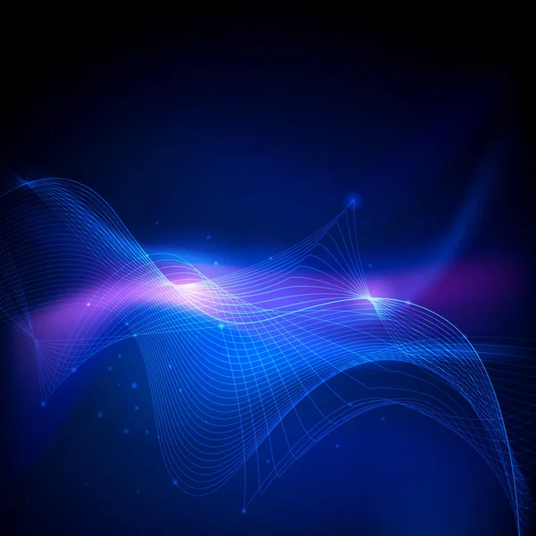 抽象发光 霓虹灯效果 波浪线 波浪图案 蓝色背景下的矢量设计通信技术 面向网络或横幅背景的未来数字技术 — 图库矢量图片