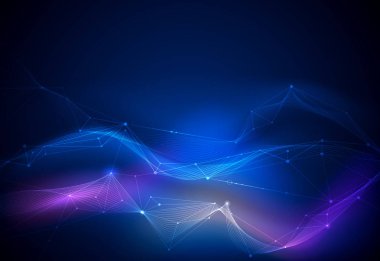 Vektör çizim molekül, nokta ile bağlantılı çizgilerin, teknoloji mavi zemin üzerine. İnternet ağ bağlantısı tasarım web sitesi için soyut. Dijital veri, iletişim, bilim ve fütüristik konsept