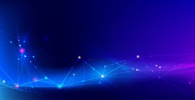 Vektör illüstrasyon molekülü,Noktalarla bağlı çizgiler,mavi arka plan üzerinde teknoloji. 