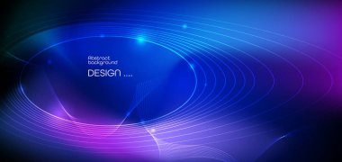 İllüstrasyon soyut neon ışık etkisi, dalga çizgi, dalgalı model parlayan. Vektör tasarım iletişim techno mavi zemin üzerine. Web veya afiş arka plan için fütüristik dijital teknoloji