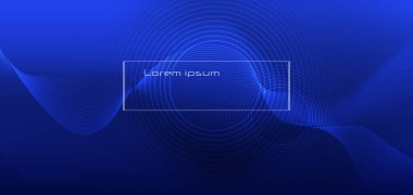 Vektör çizimi soyut dalgalı, dalga çizgisi ve mavi arkaplanda bulanık gradyan örgüsü. Dinamik minimal dalga çizgisi kompozisyon tasarımı, broşür, poster ve afiş düzeni