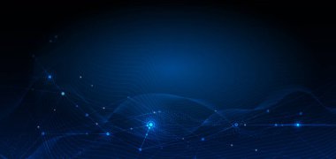 Vektör çizim molekül, nokta ile bağlantılı çizgilerin, teknoloji mavi zemin üzerine. İnternet ağ bağlantısı tasarım web sitesi için soyut. Dijital veri, iletişim, bilim ve fütüristik konsept