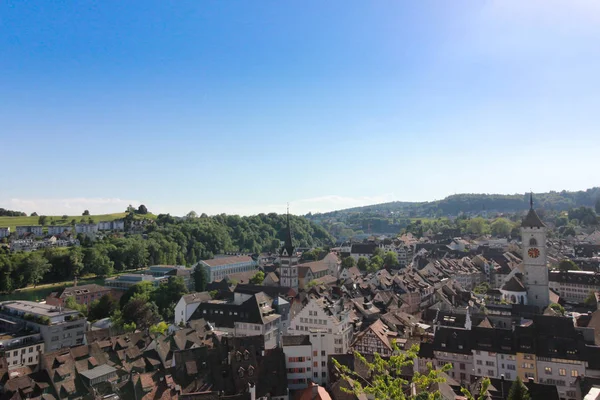 Swiss Şehir Schaffhausen Panoramik Manzaralı Nehir Ren — Stok fotoğraf