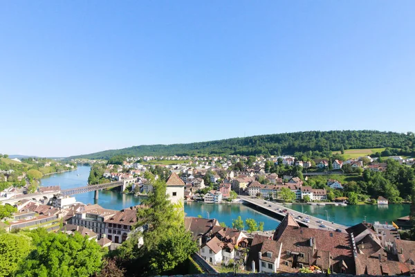 Swiss Şehir Schaffhausen Panoramik Manzaralı Nehir Ren — Stok fotoğraf