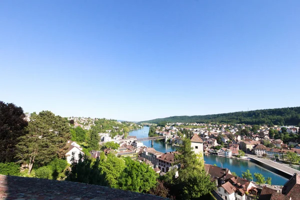 Swiss Şehir Schaffhausen Panoramik Manzaralı Nehir Ren — Stok fotoğraf