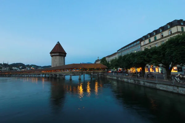 Luzern Város Történelmi Központjában Svájci Landmark 2017 Május Éjszakai Luzern — Stock Fotó