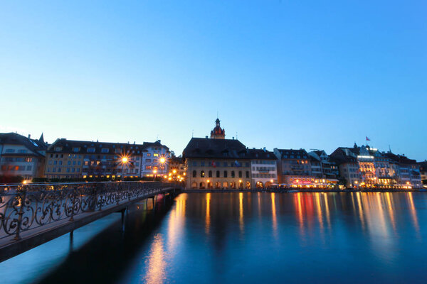 Historic city center of Lucerne. Swiss landmark - May 28, 2017 : Night Lucerne During the high season of Switzerland, so many tourists travel a lot. To find the beauty.