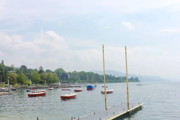 Ženeva Švýcarsko Května 2017 Krásný Výhled Ženevské Jezero Panoráma Města — Stock fotografie