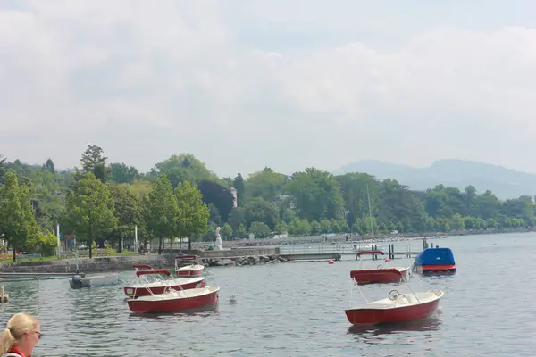 Ženeva Švýcarsko Května 2017 Krásný Výhled Ženevské Jezero Panoráma Města — Stock fotografie