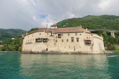 Ünlü Chateau de Chillon Cenevre Gölü, güzel görünüm.
