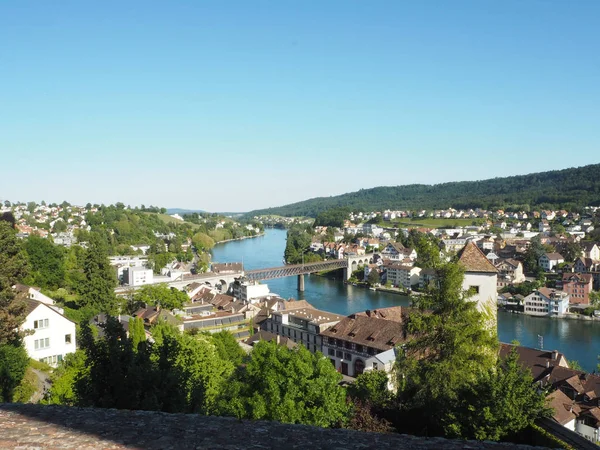 Vista Panorâmica Cidade Suíça Schaffhausen Rio Reno — Fotografia de Stock