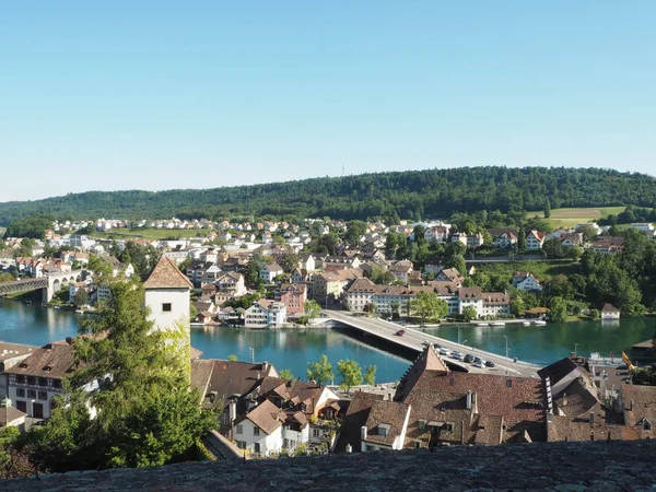 Swiss Şehir Schaffhausen Panoramik Manzaralı Nehir Ren — Stok fotoğraf