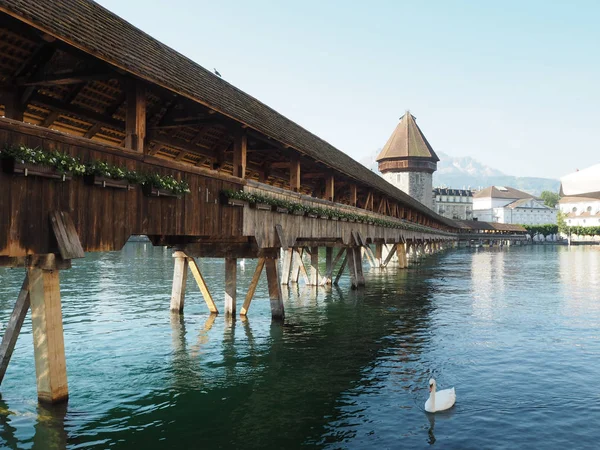 Tarihi Kent Merkezi Lucerne Ile Ünlü Şapel Köprüsü — Stok fotoğraf
