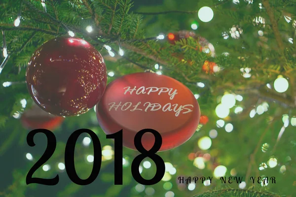 Feliz Año Nuevo 2018 Con Árbol Navidad Espectáculo Iluminación Nocturna — Foto de Stock