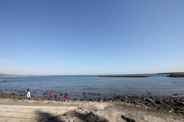 Praia Beppu Japão Está Equipada Com Proteção Contra Tsunami — Fotografia de Stock